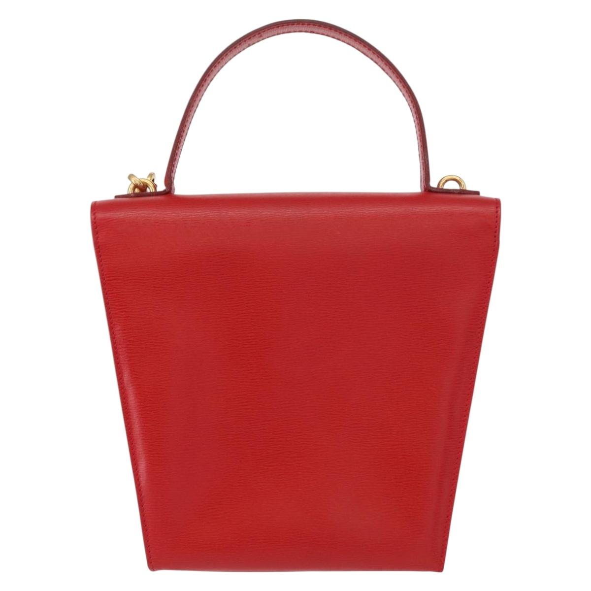 Christian Dior Hand Bag Leather 2way Red Gold Auth 152824