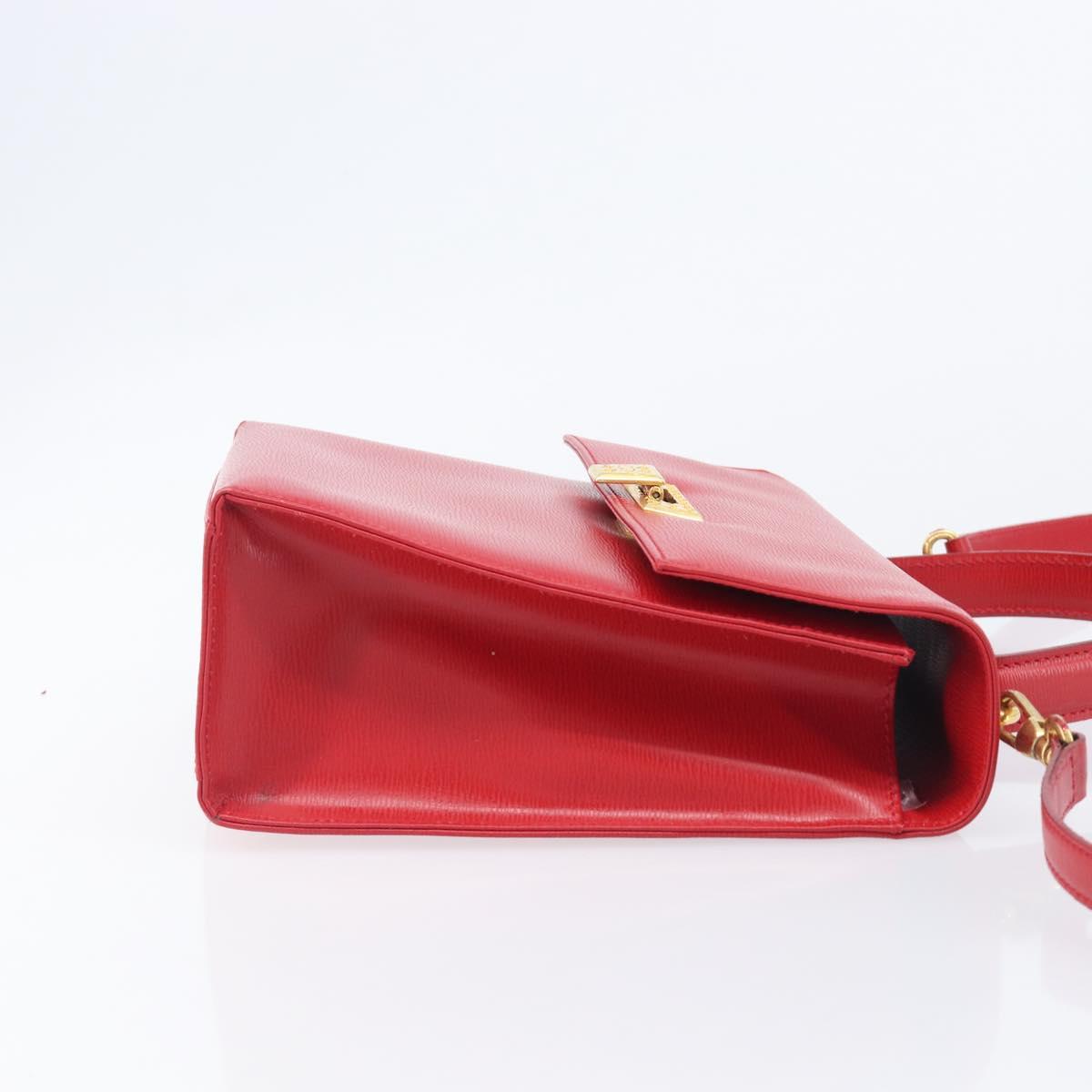 Christian Dior Hand Bag Leather 2way Red Gold Auth 152824