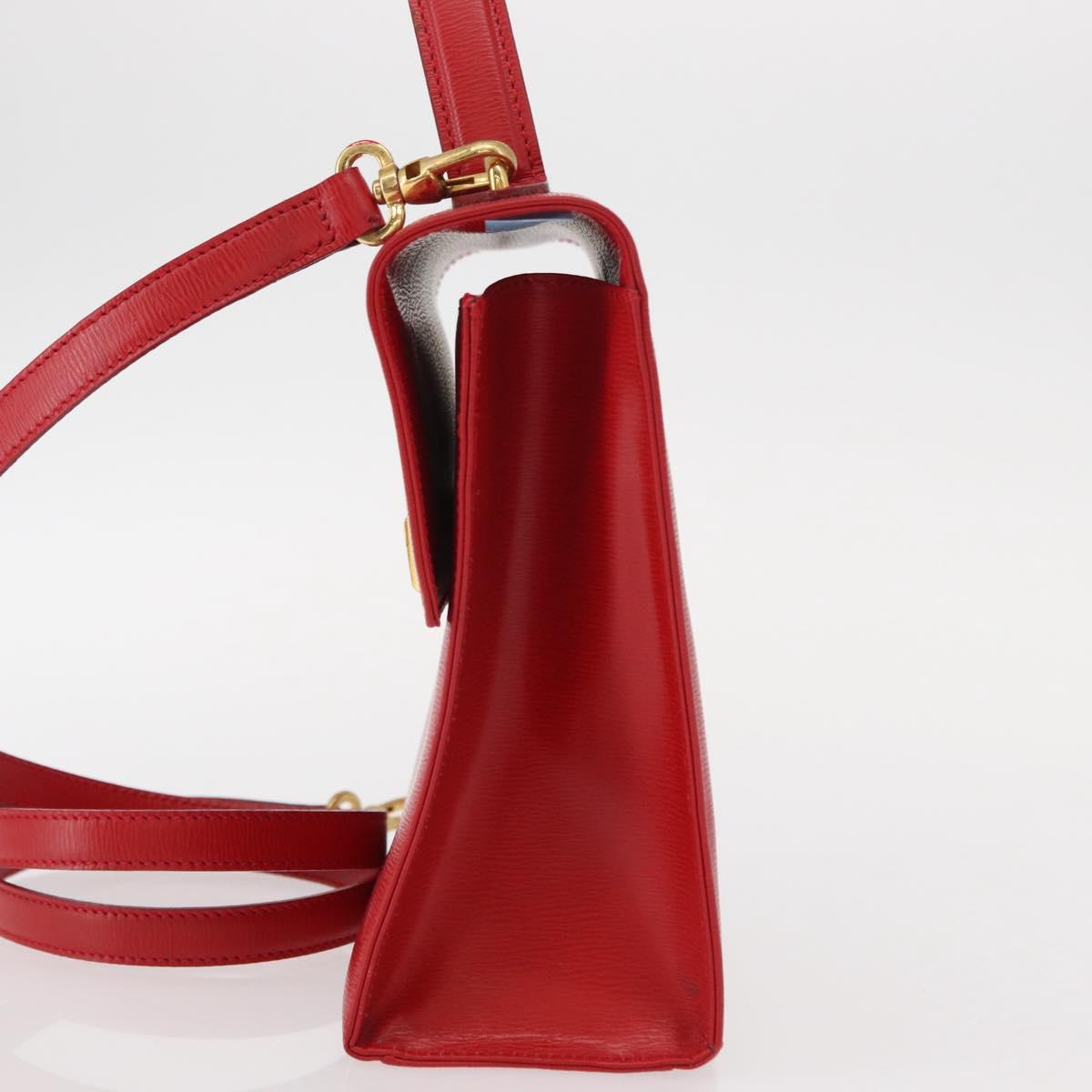 Christian Dior Hand Bag Leather 2way Red Gold Auth 152824