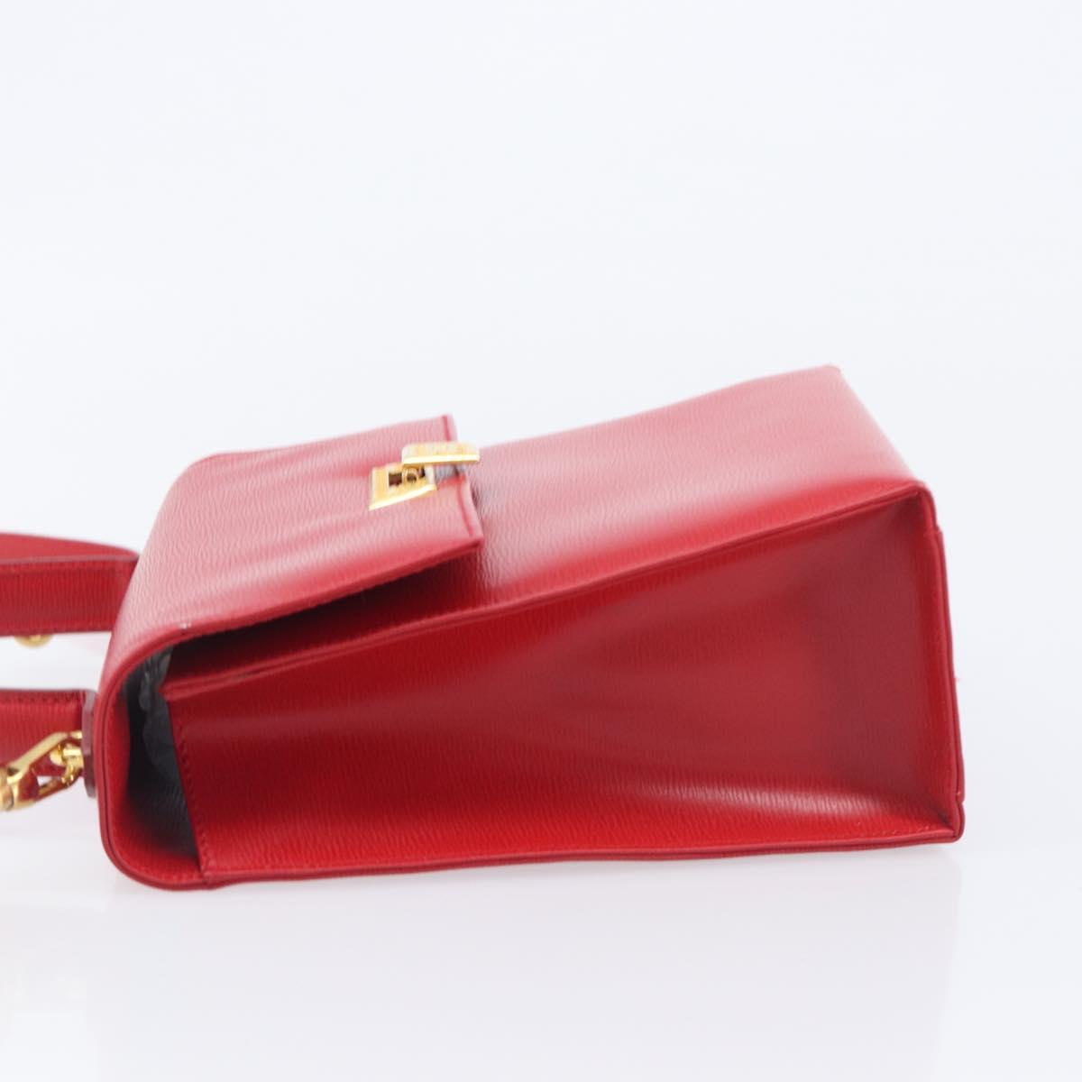 Christian Dior Hand Bag Leather 2way Red Gold Auth 152824