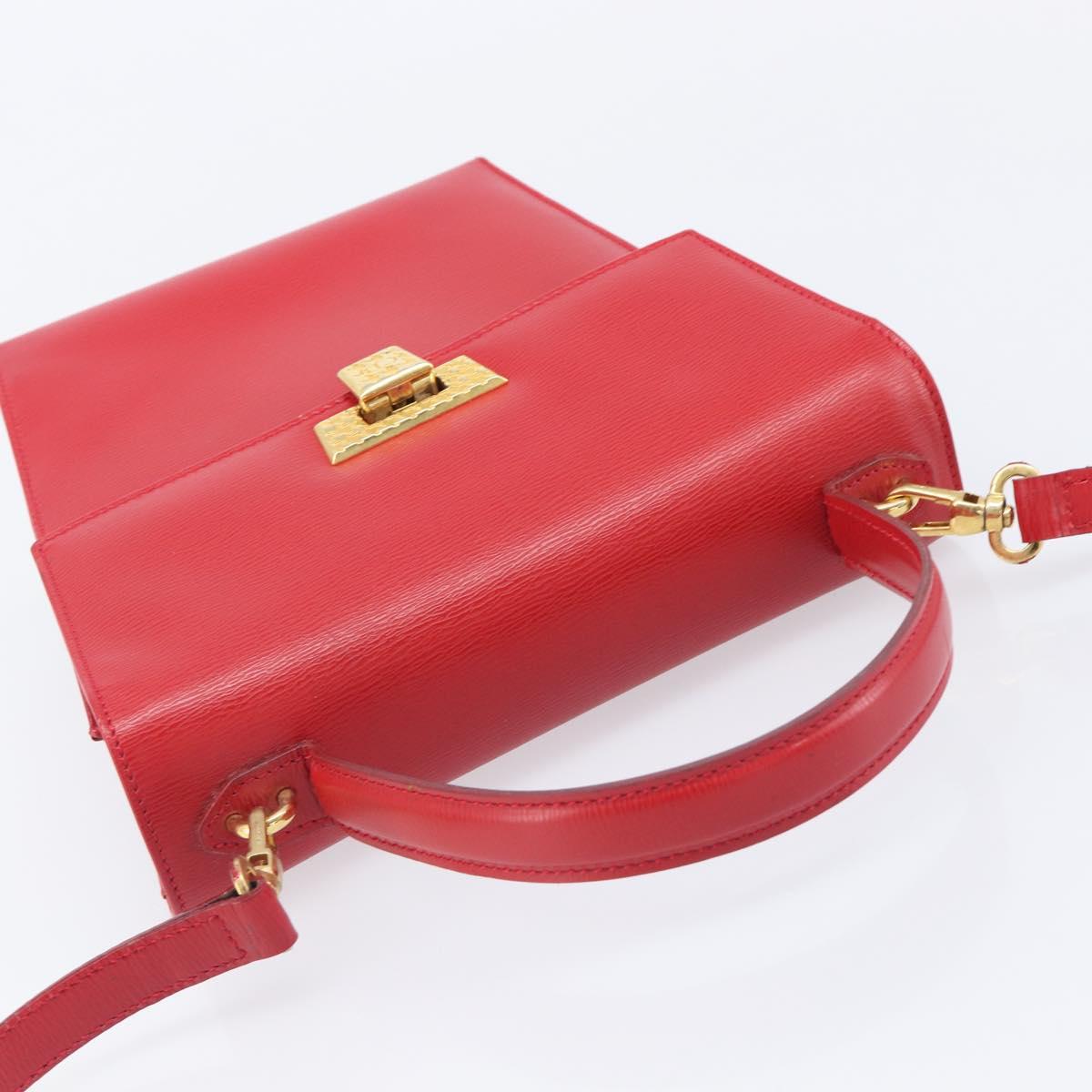 Christian Dior Hand Bag Leather 2way Red Gold Auth 152824