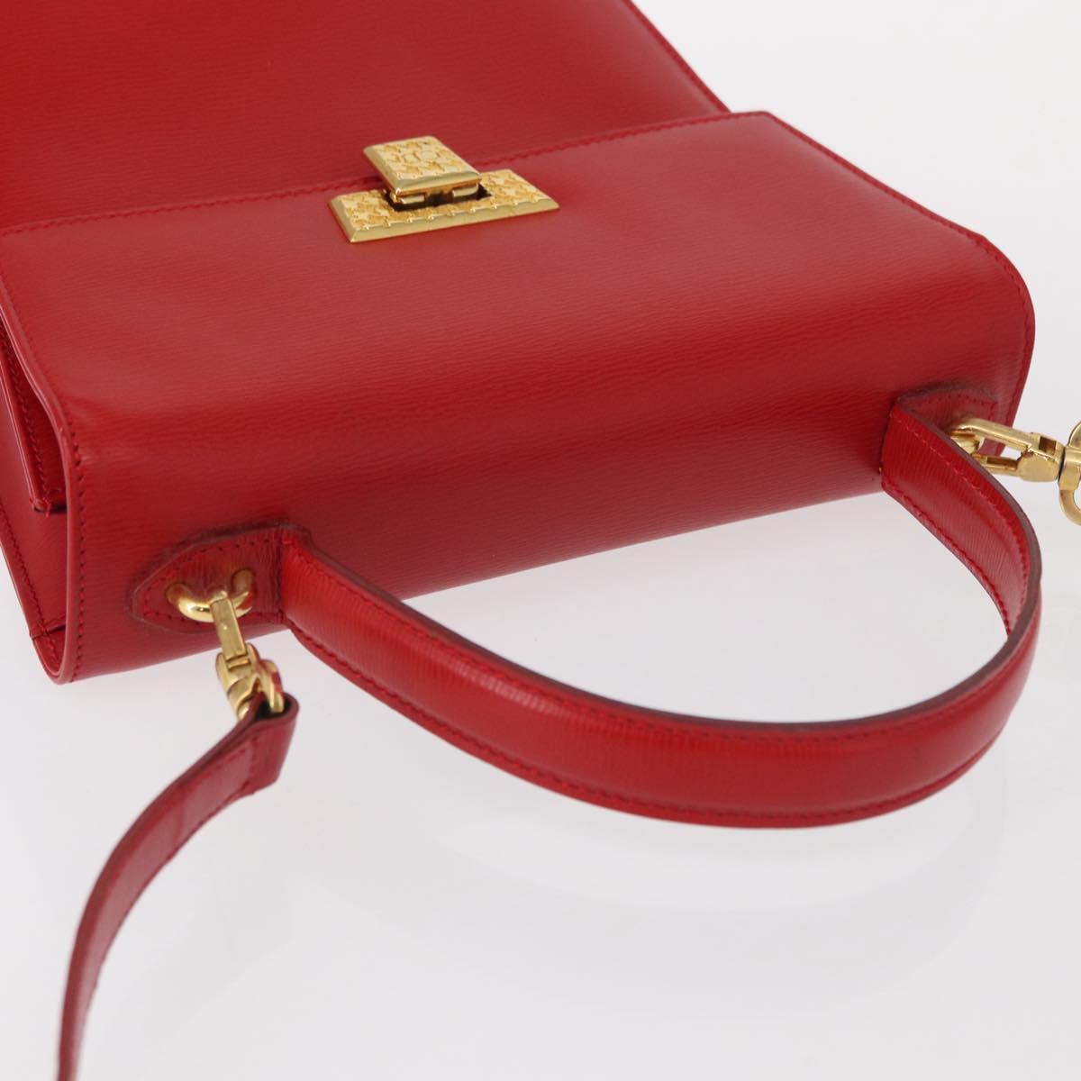 Christian Dior Hand Bag Leather 2way Red Gold Auth 152824