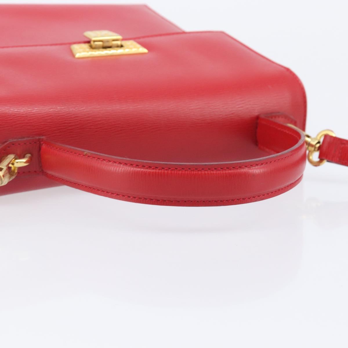 Christian Dior Hand Bag Leather 2way Red Gold Auth 152824