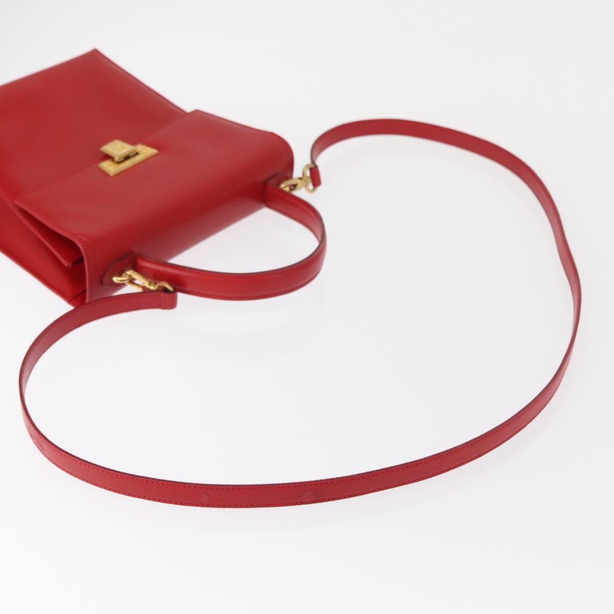 Christian Dior Hand Bag Leather 2way Red Gold Auth 152824