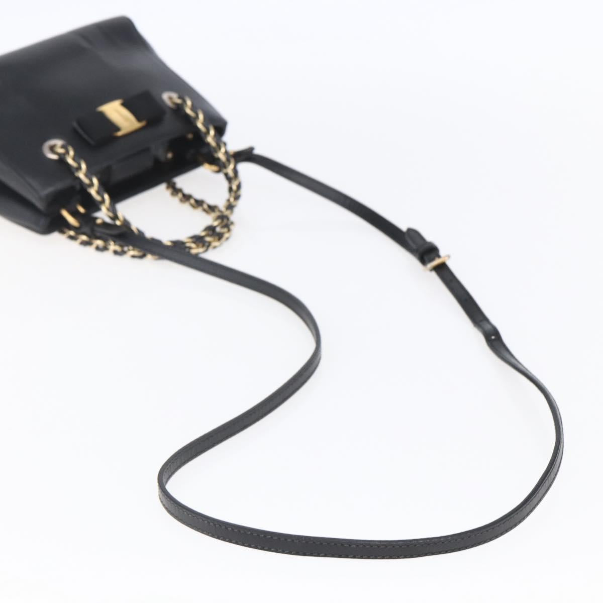 Salvatore Ferragamo Vala Shoulder Bag Leather 2way Black Gold Silver Auth 152825
