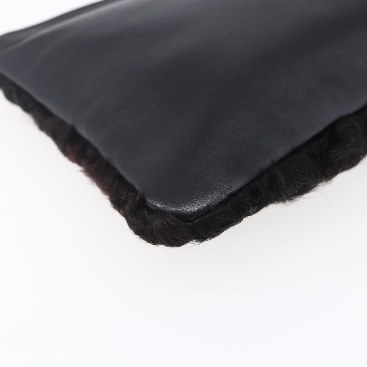 LOEWE Pouch Leather Black Gold Auth 152829