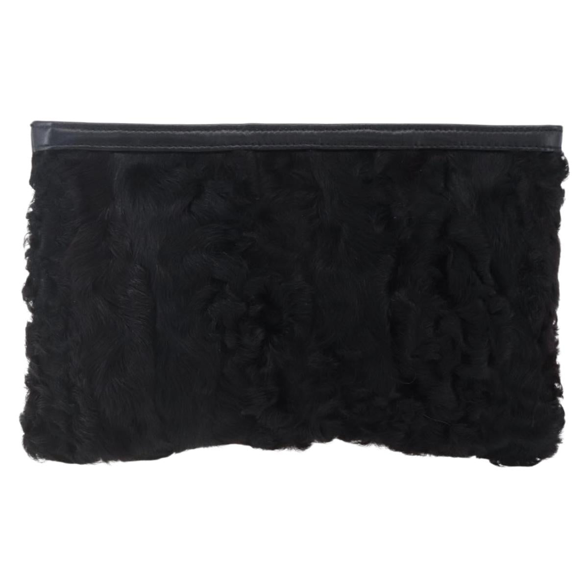 LOEWE Pouch Leather Black Gold Auth 152829