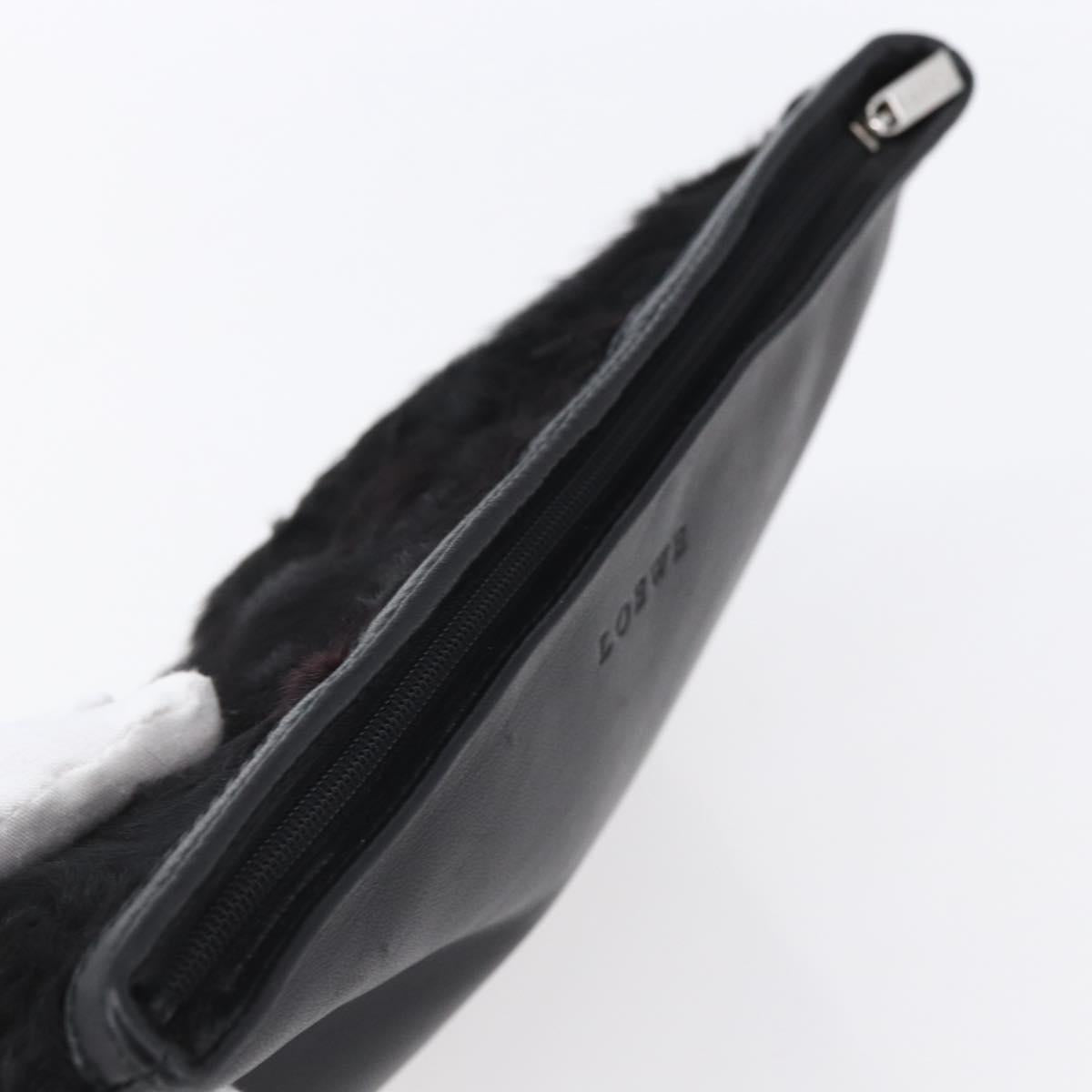 LOEWE Pouch Leather Black Gold Auth 152829