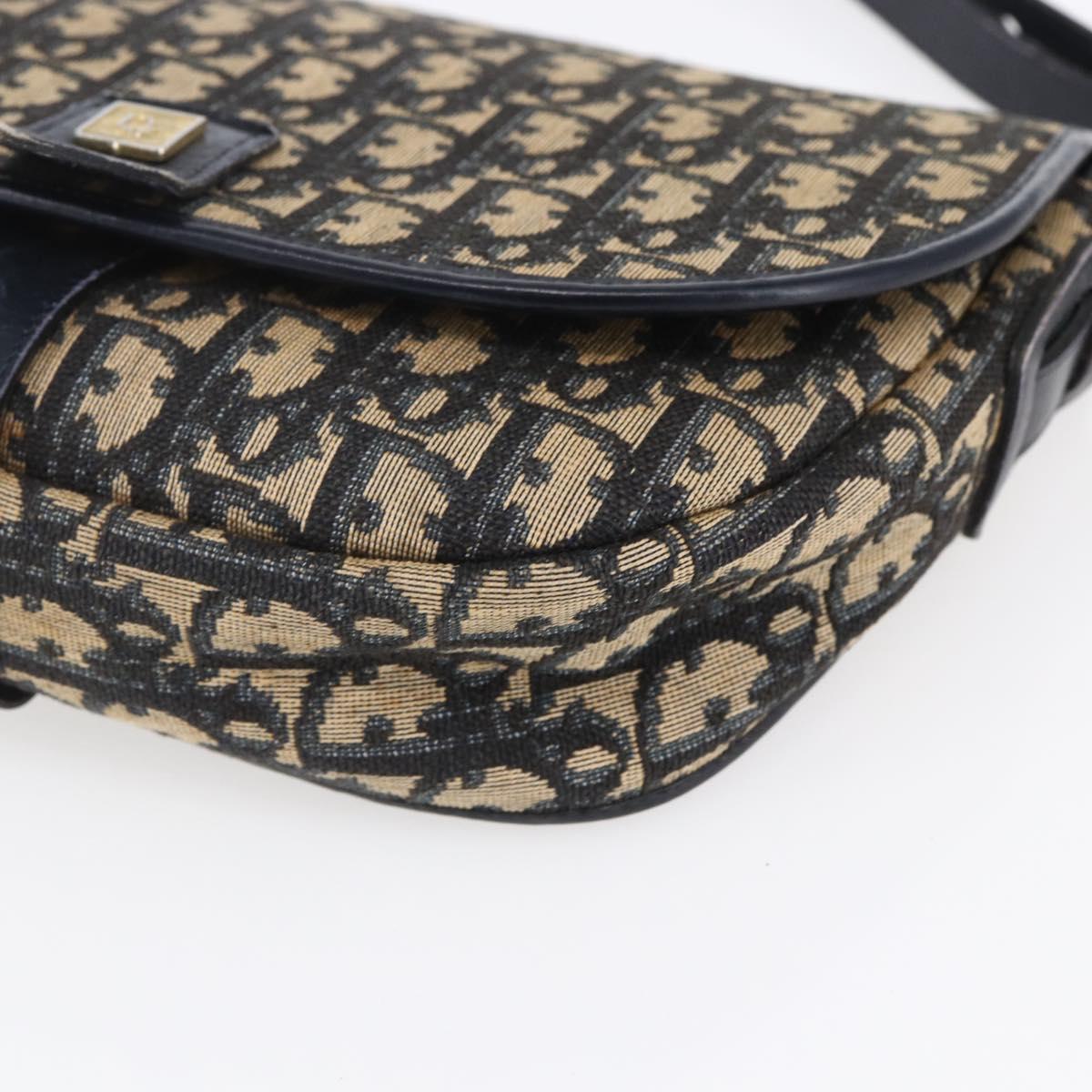 Christian Dior Trotter Canvas Shoulder Bag Navy Gold Auth 152835