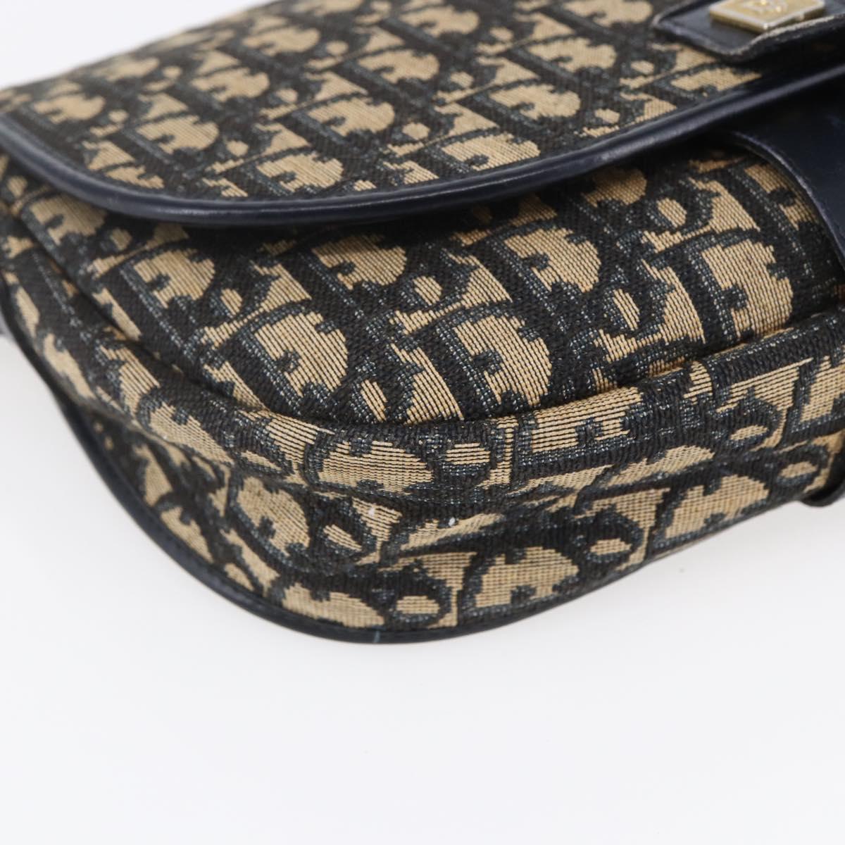 Christian Dior Trotter Canvas Shoulder Bag Navy Gold Auth 152835