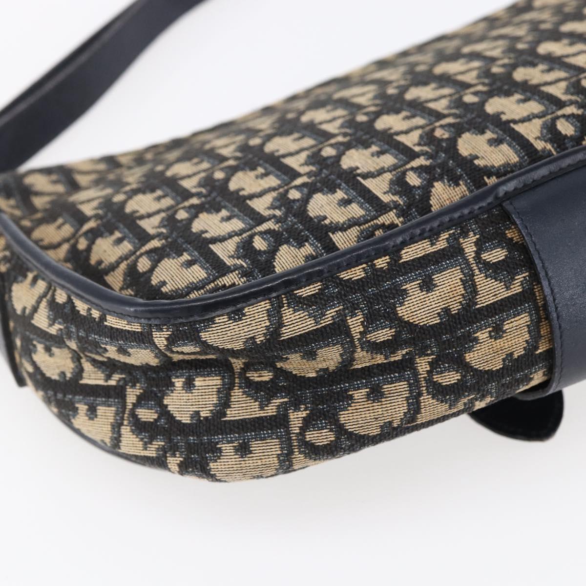 Christian Dior Trotter Canvas Shoulder Bag Navy Gold Auth 152835