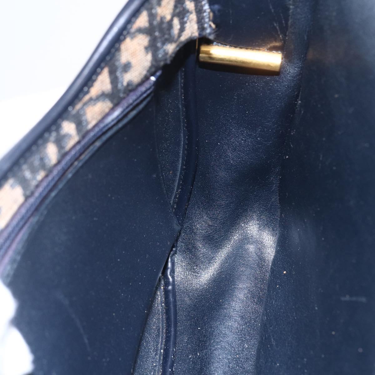 Christian Dior Trotter Canvas Shoulder Bag Navy Gold Auth 152835
