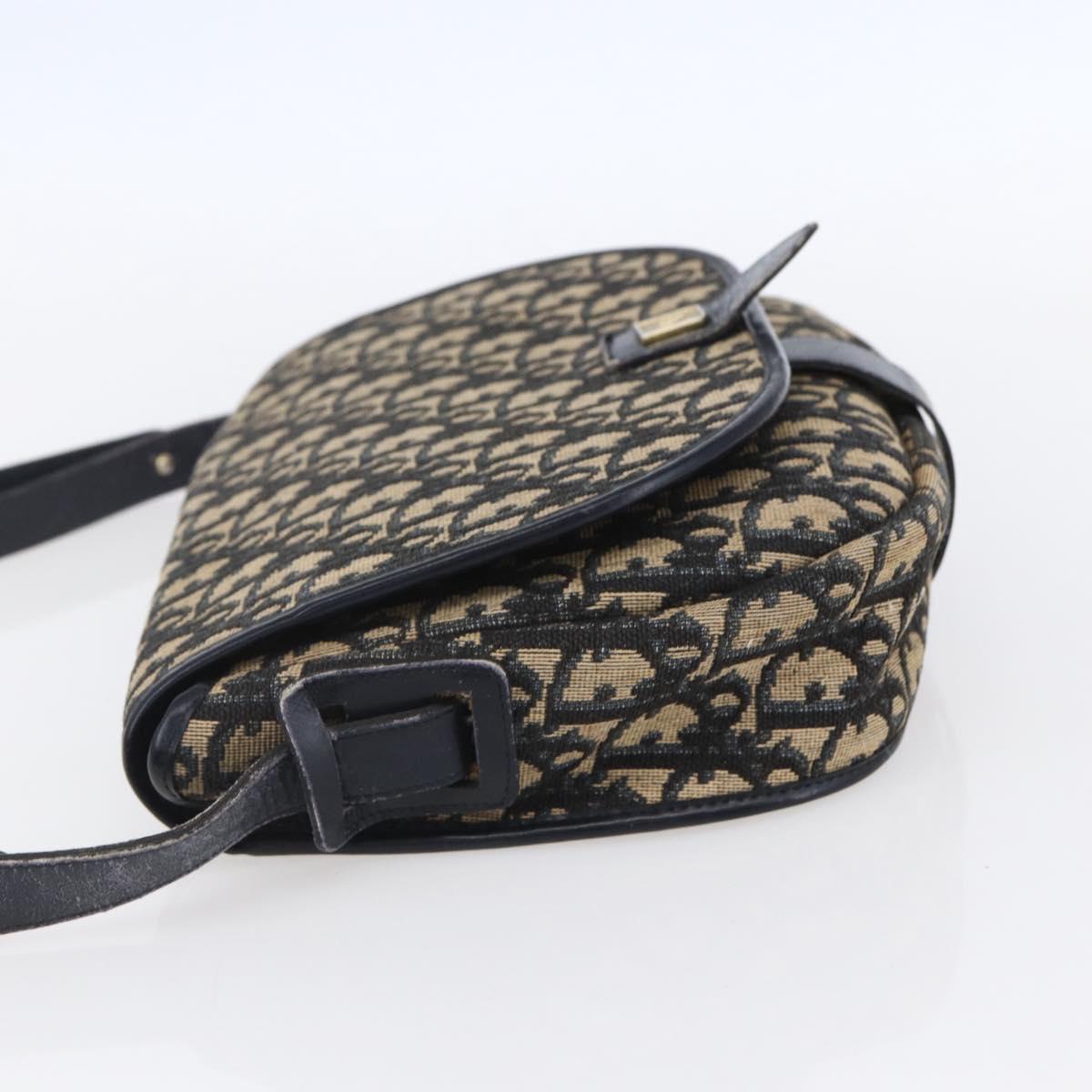 Christian Dior Trotter Canvas Shoulder Bag Navy Gold Auth 152835