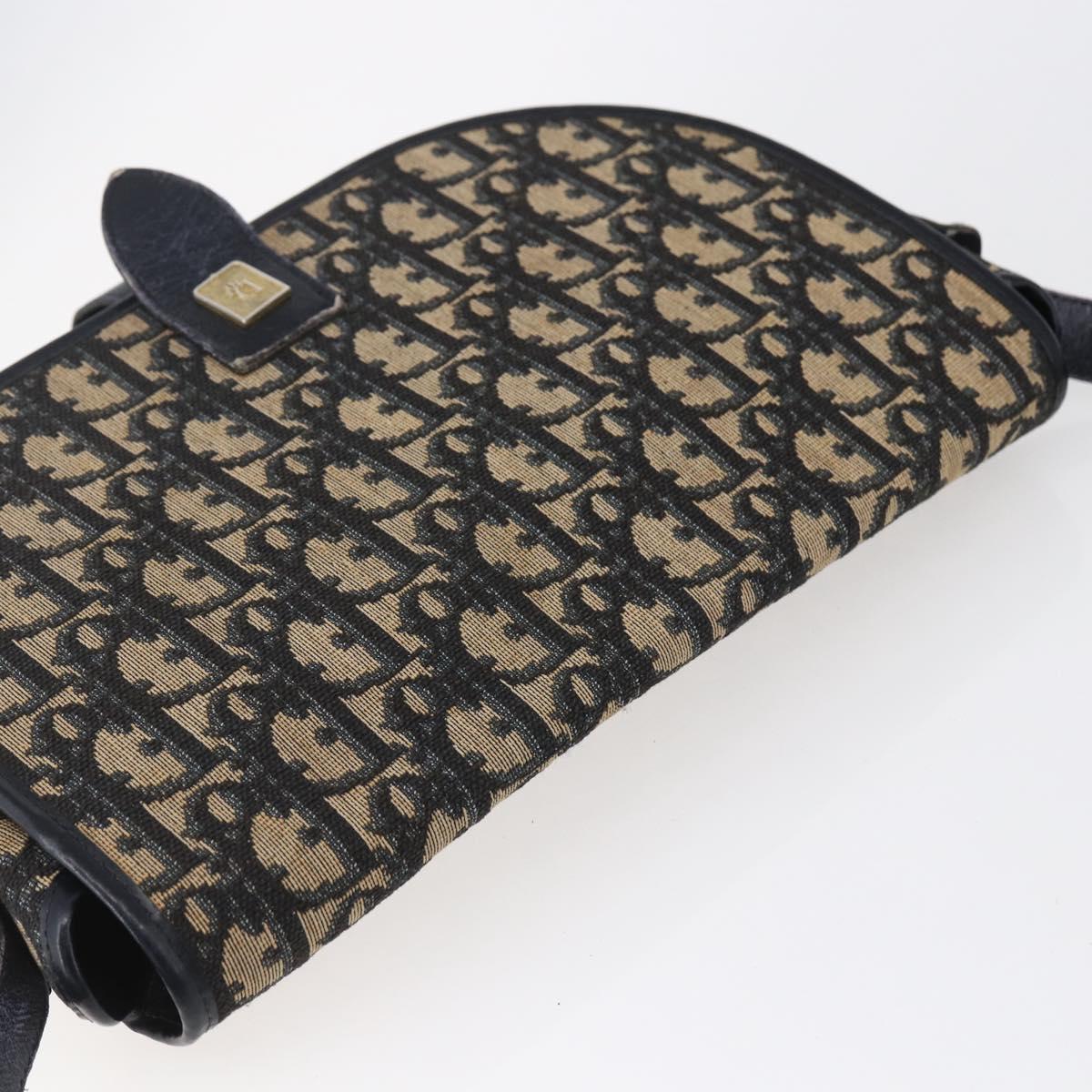 Christian Dior Trotter Canvas Shoulder Bag Navy Gold Auth 152835