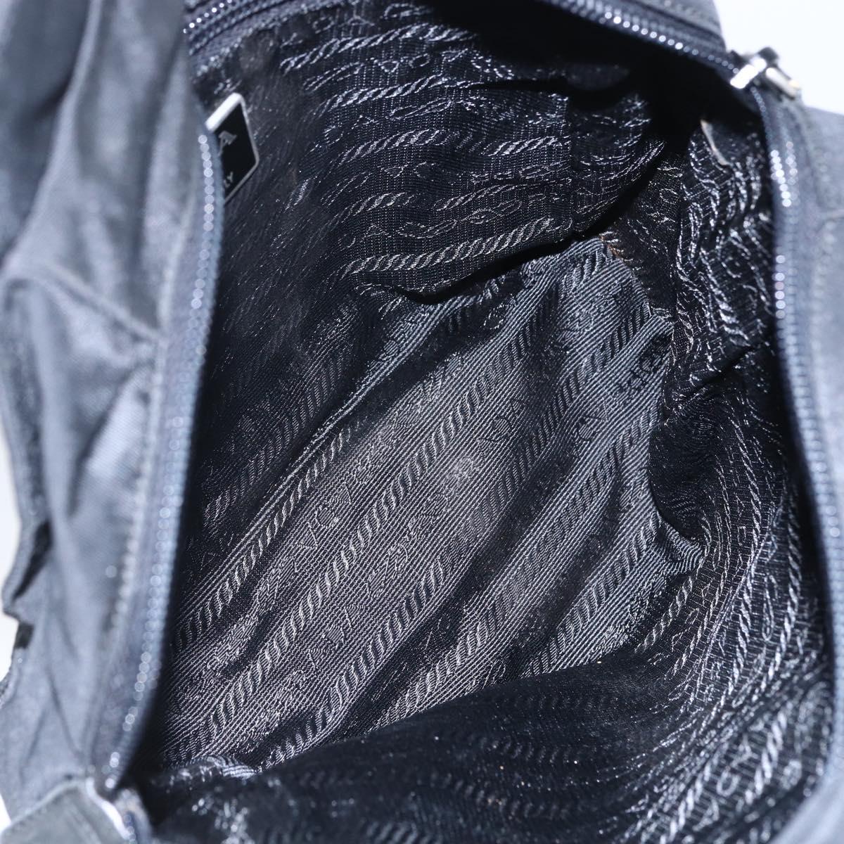 PRADA Tote Bag Nylon Black Silver Auth 152845