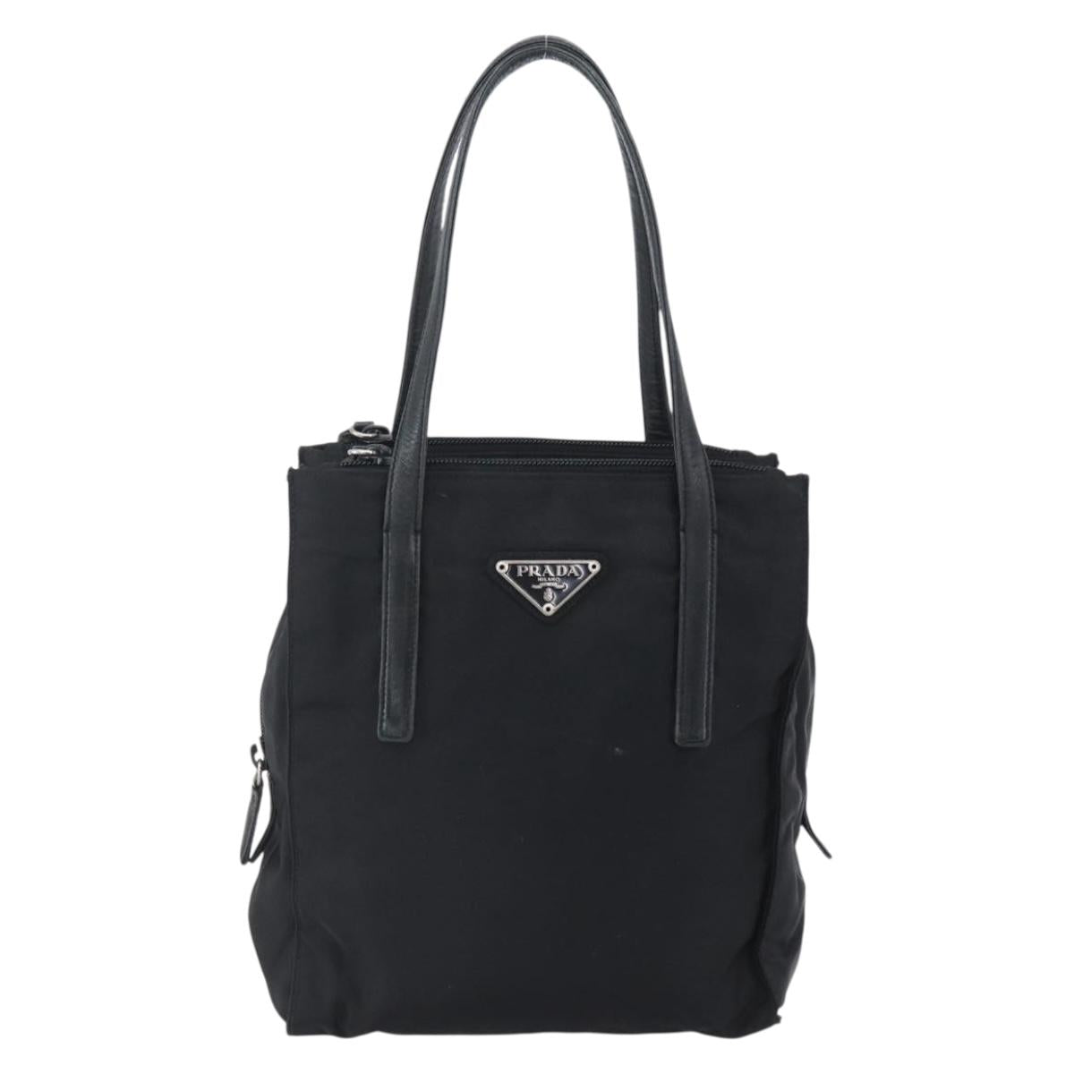 PRADA Tote Bag Nylon Black Silver Auth 152845