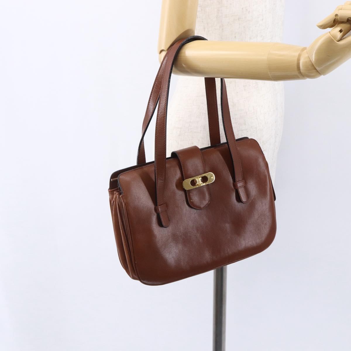 CELINE Hand Bag Leather Black Gold Auth 152849