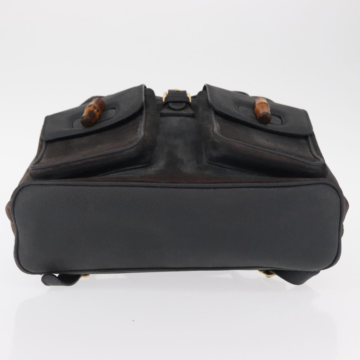 GUCCI Bamboo Backpack Suede Navy Gold 003 2058 0016 Auth 152850