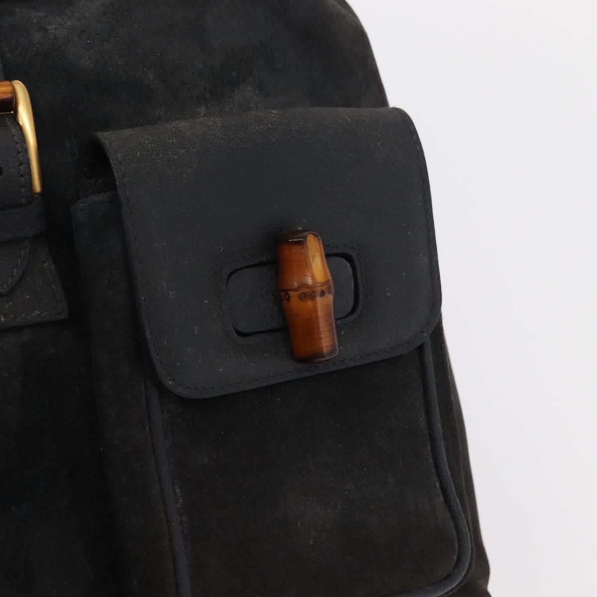 GUCCI Bamboo Backpack Suede Navy Gold 003 2058 0016 Auth 152850