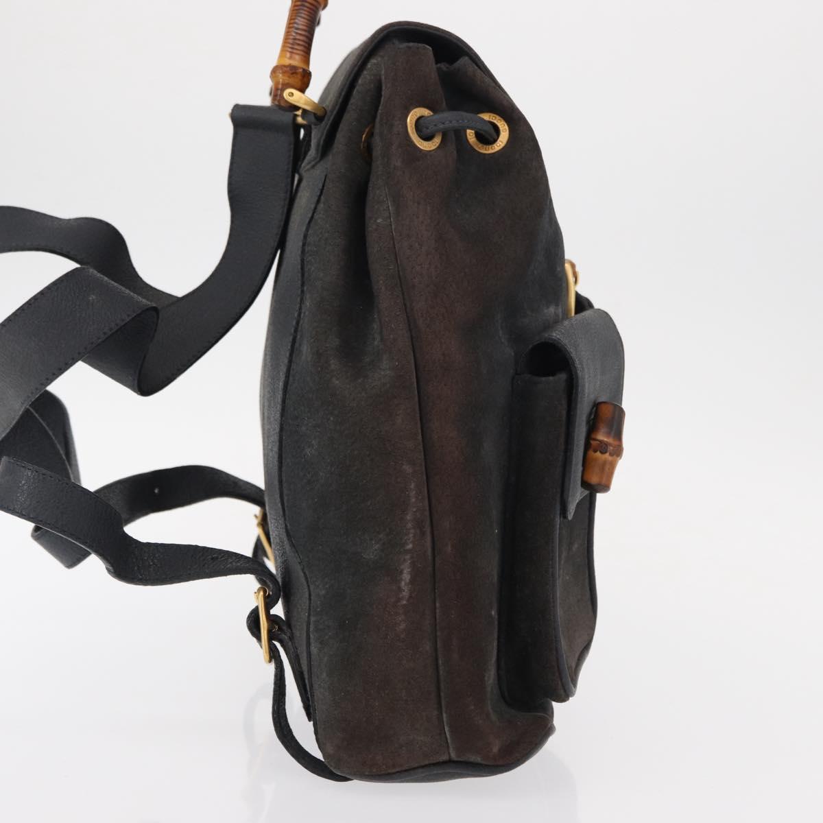 GUCCI Bamboo Backpack Suede Navy Gold 003 2058 0016 Auth 152850
