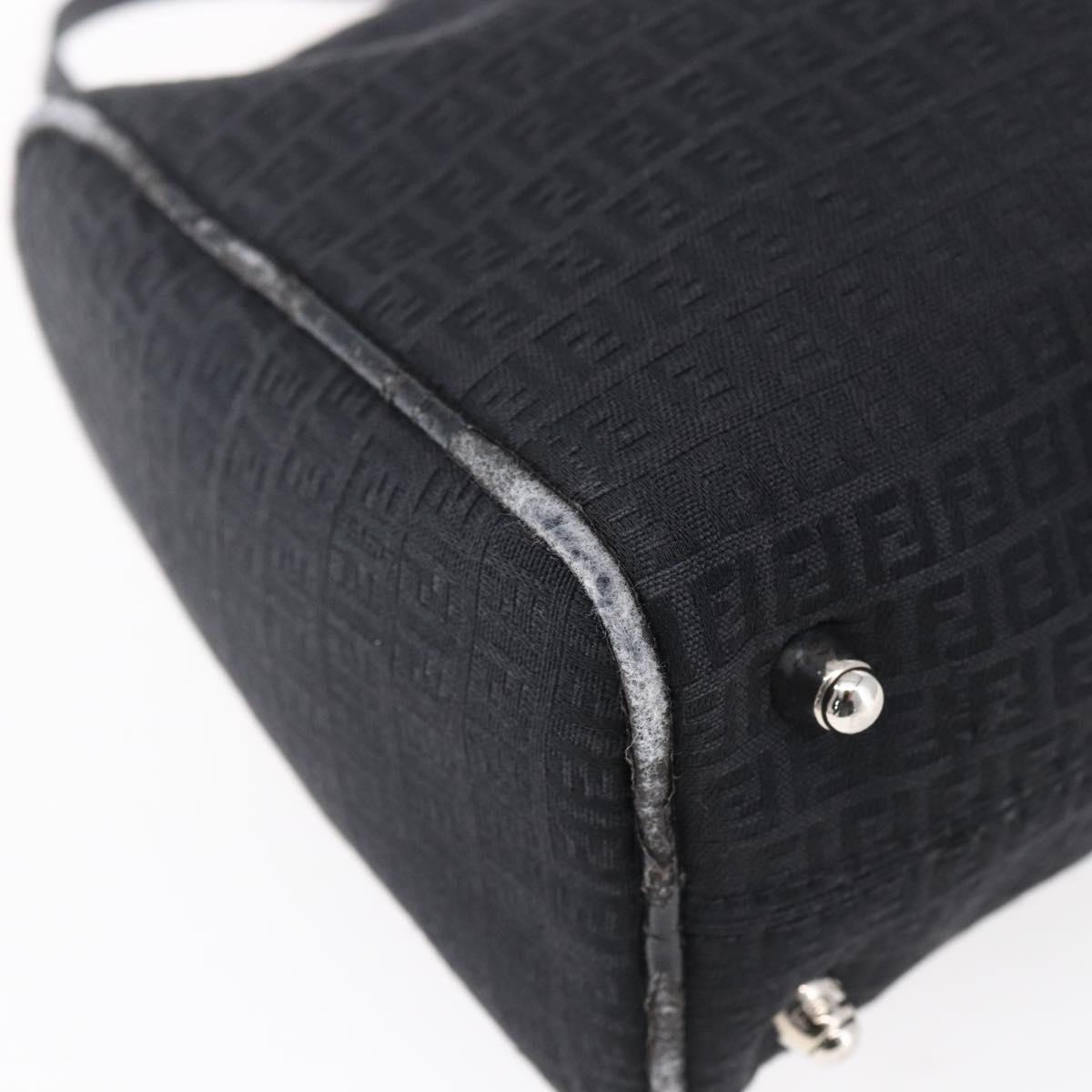 FENDI Zucchino Canvas Hand Bag Black Silver Auth 152852