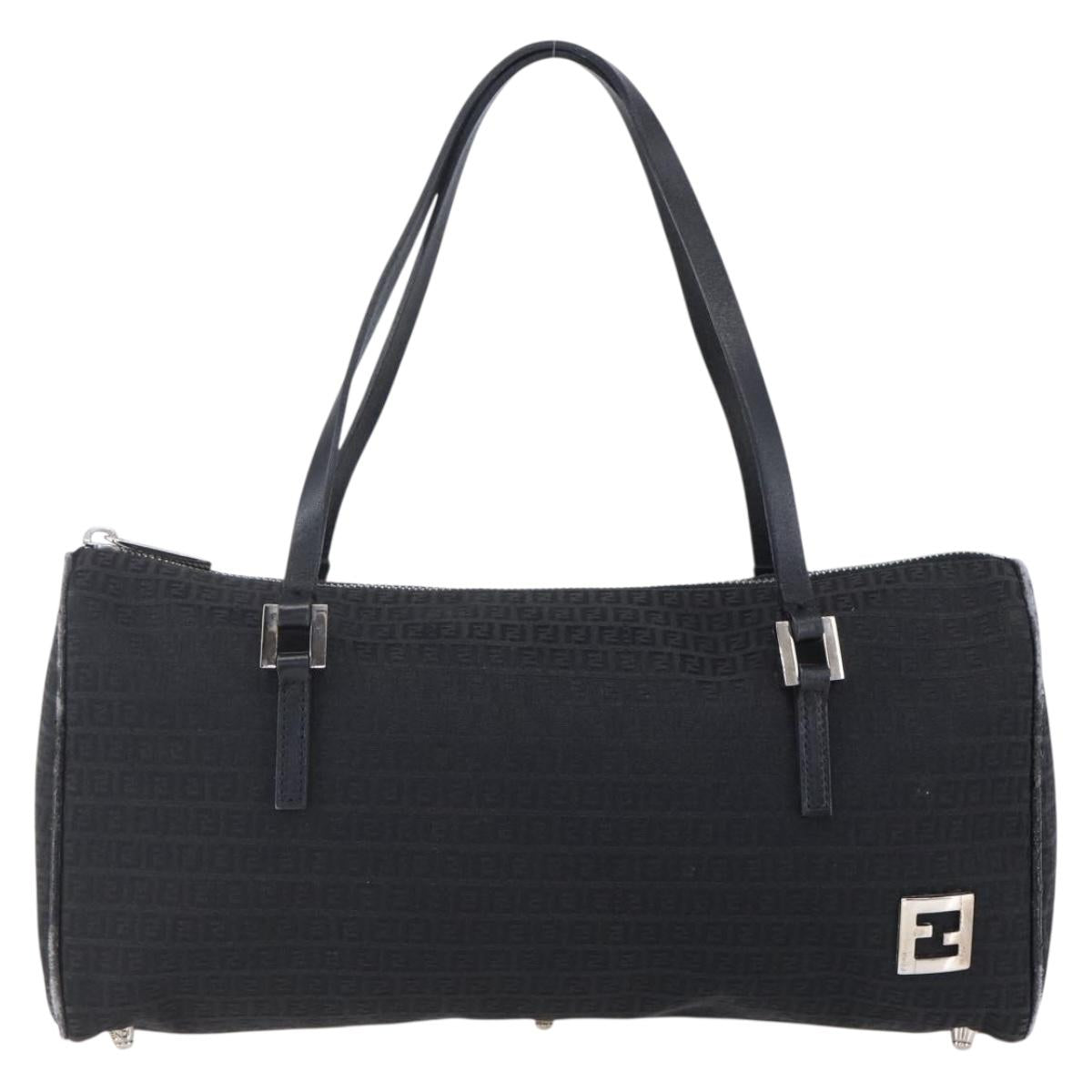 FENDI Zucchino Canvas Hand Bag Black Silver Auth 152852
