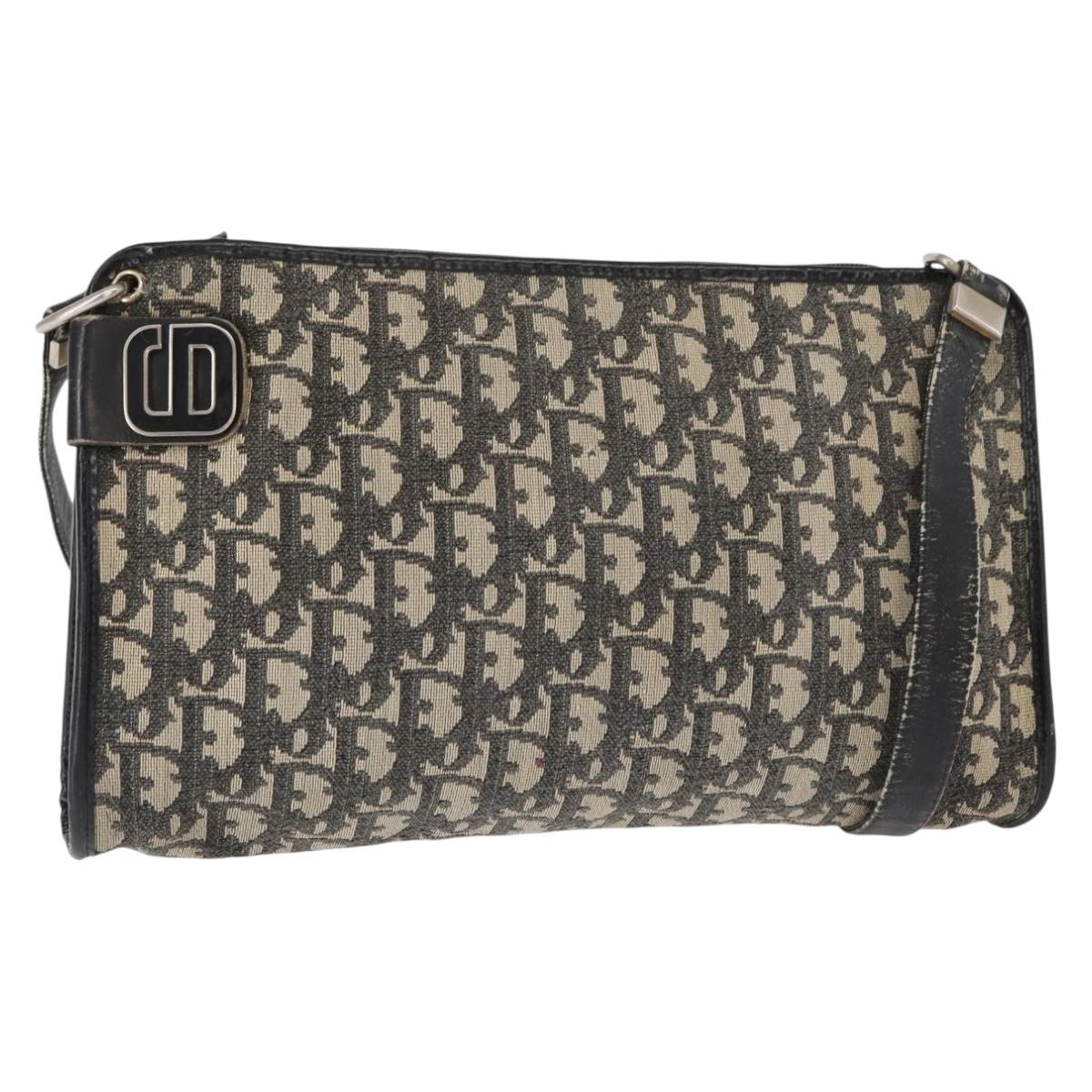 Christian Dior Trotter Canvas Shoulder Bag Black Silver Auth 152860