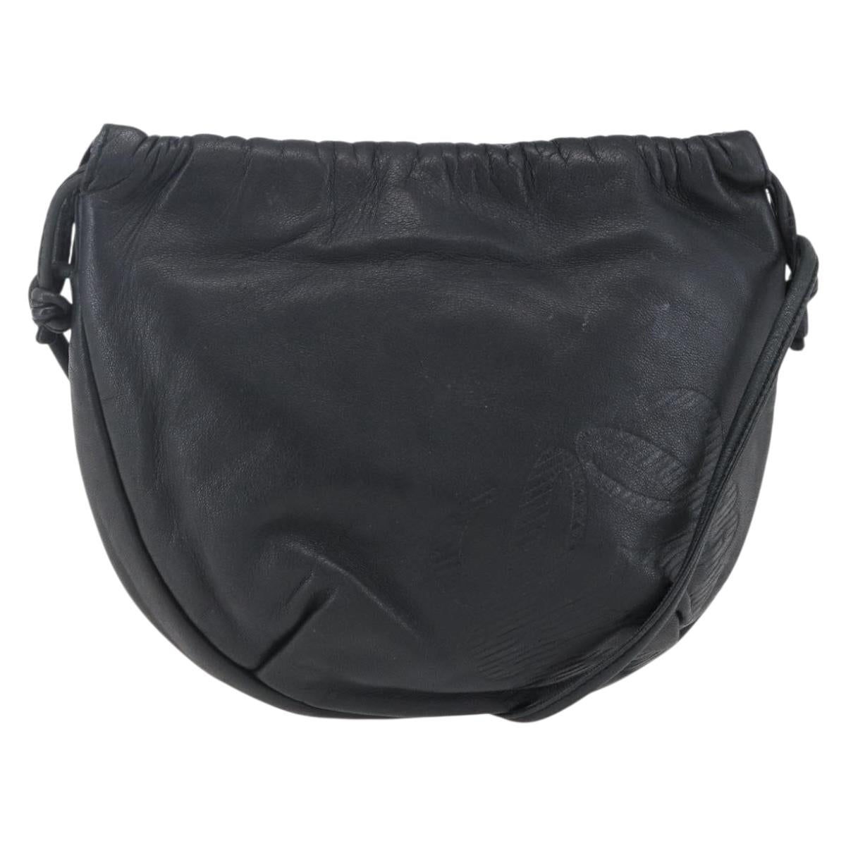 LOEWE Anagram Shoulder Bag Leather Black Silver Auth 152861