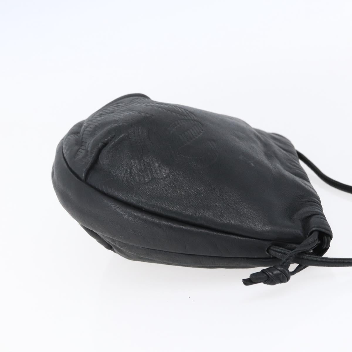 LOEWE Anagram Shoulder Bag Leather Black Silver Auth 152861