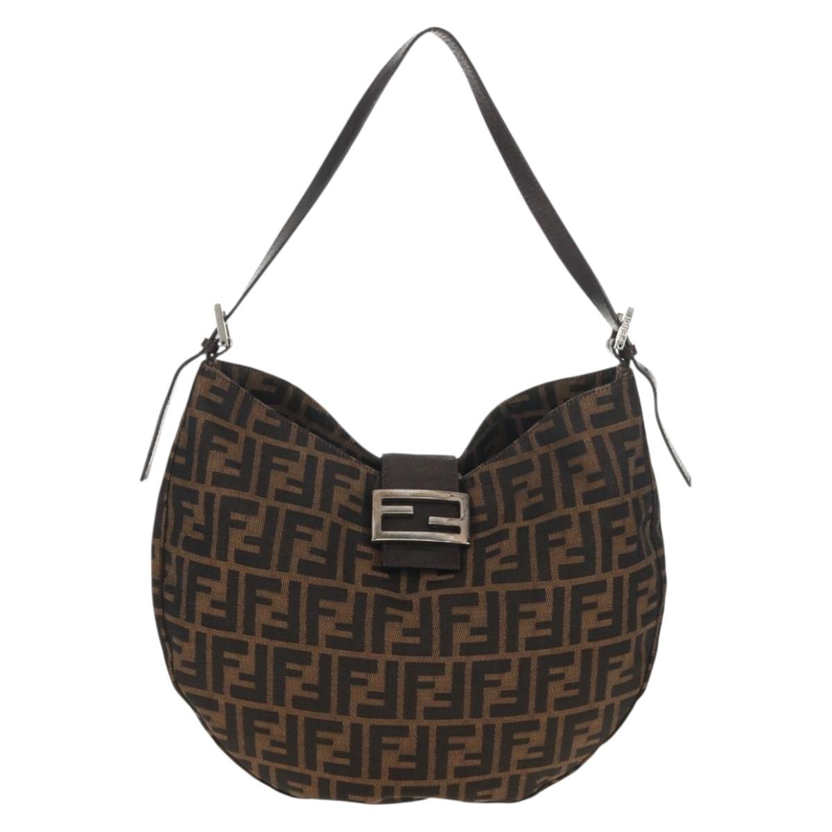 FENDI Zucca Canvas Mamma Baguette Shoulder Bag Black Brown Auth 152862V