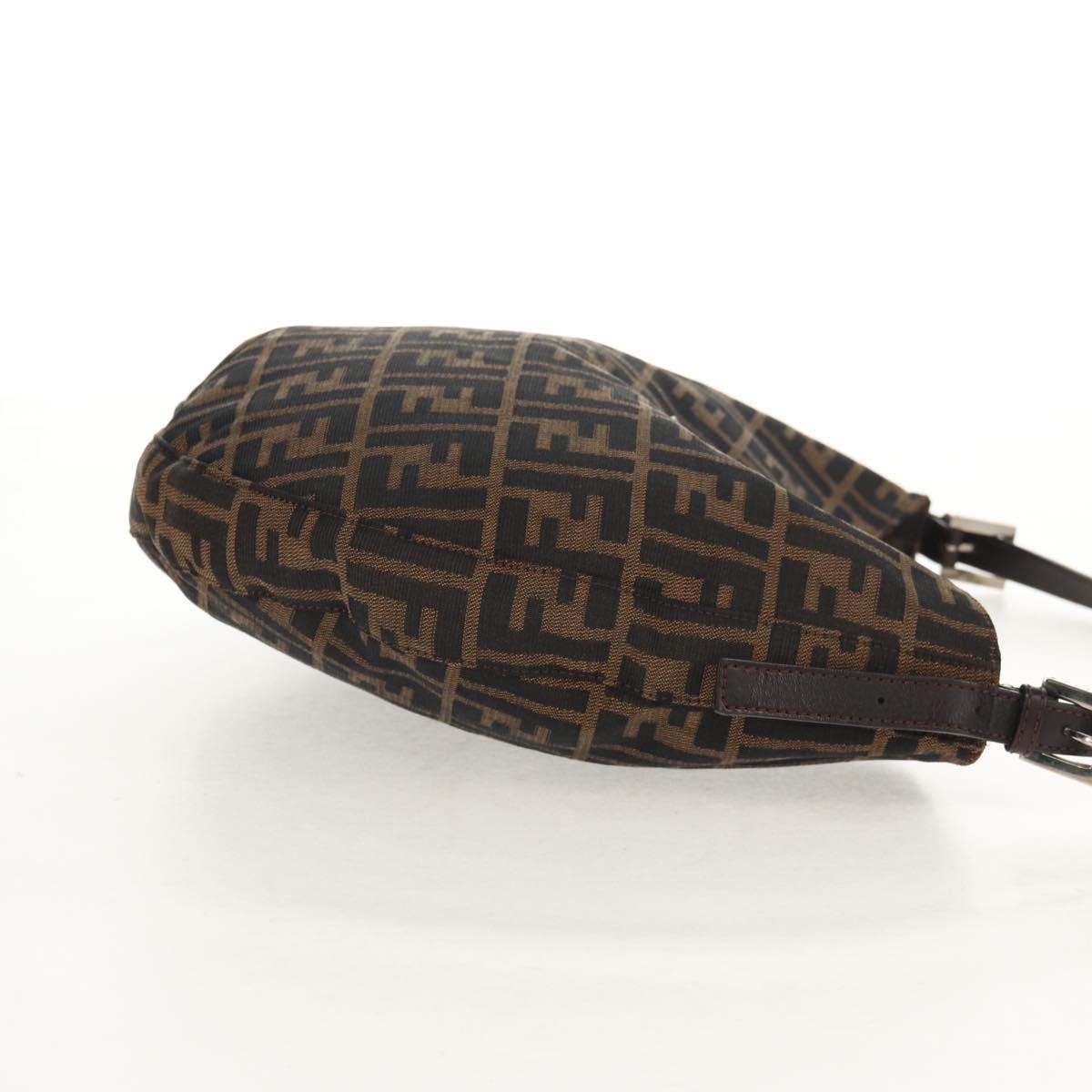 FENDI Zucca Canvas Mamma Baguette Shoulder Bag Black Brown Auth 152862V
