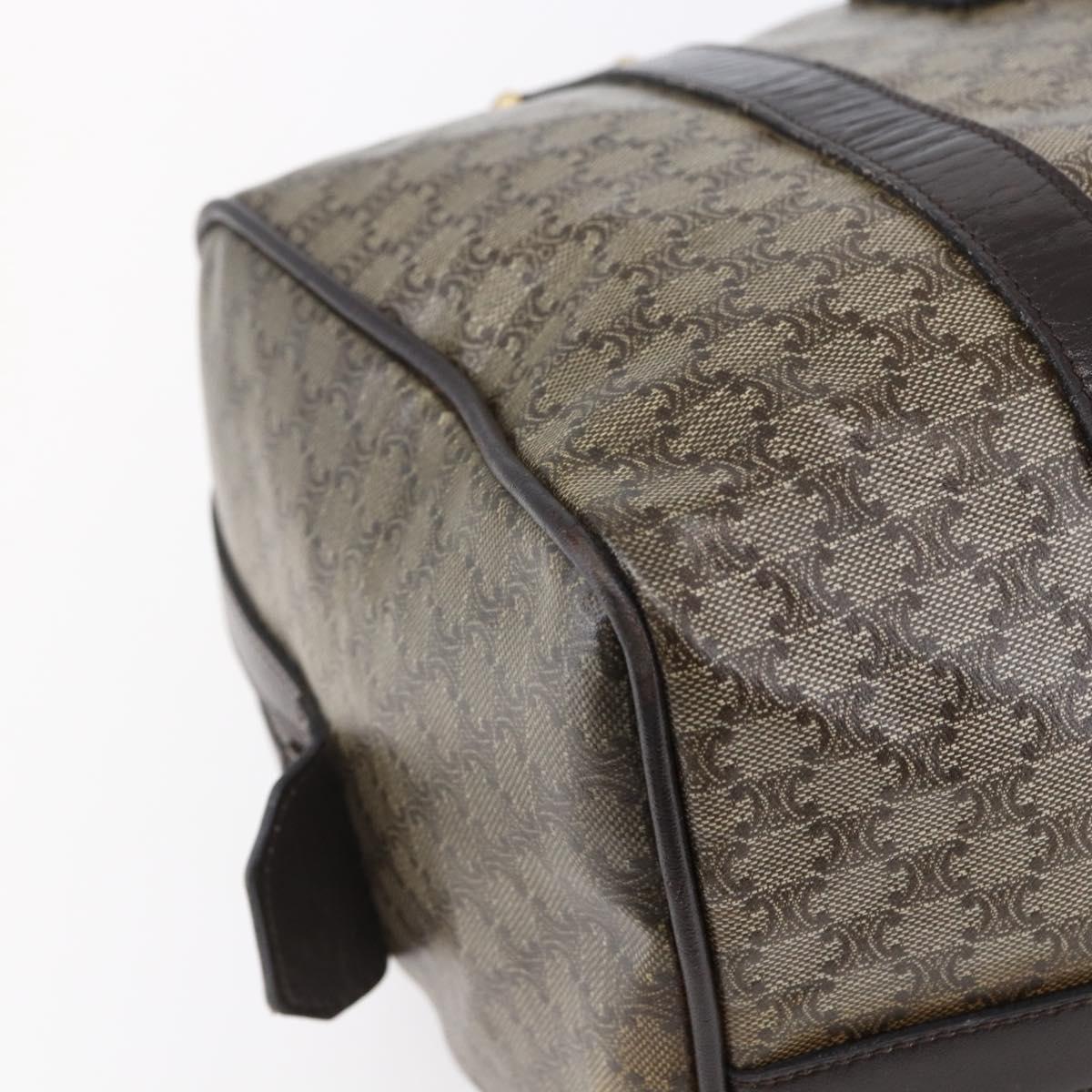 CELINE Macadam Canvas Hand Bag PVC Beige Dark Brown gold Auth 152874