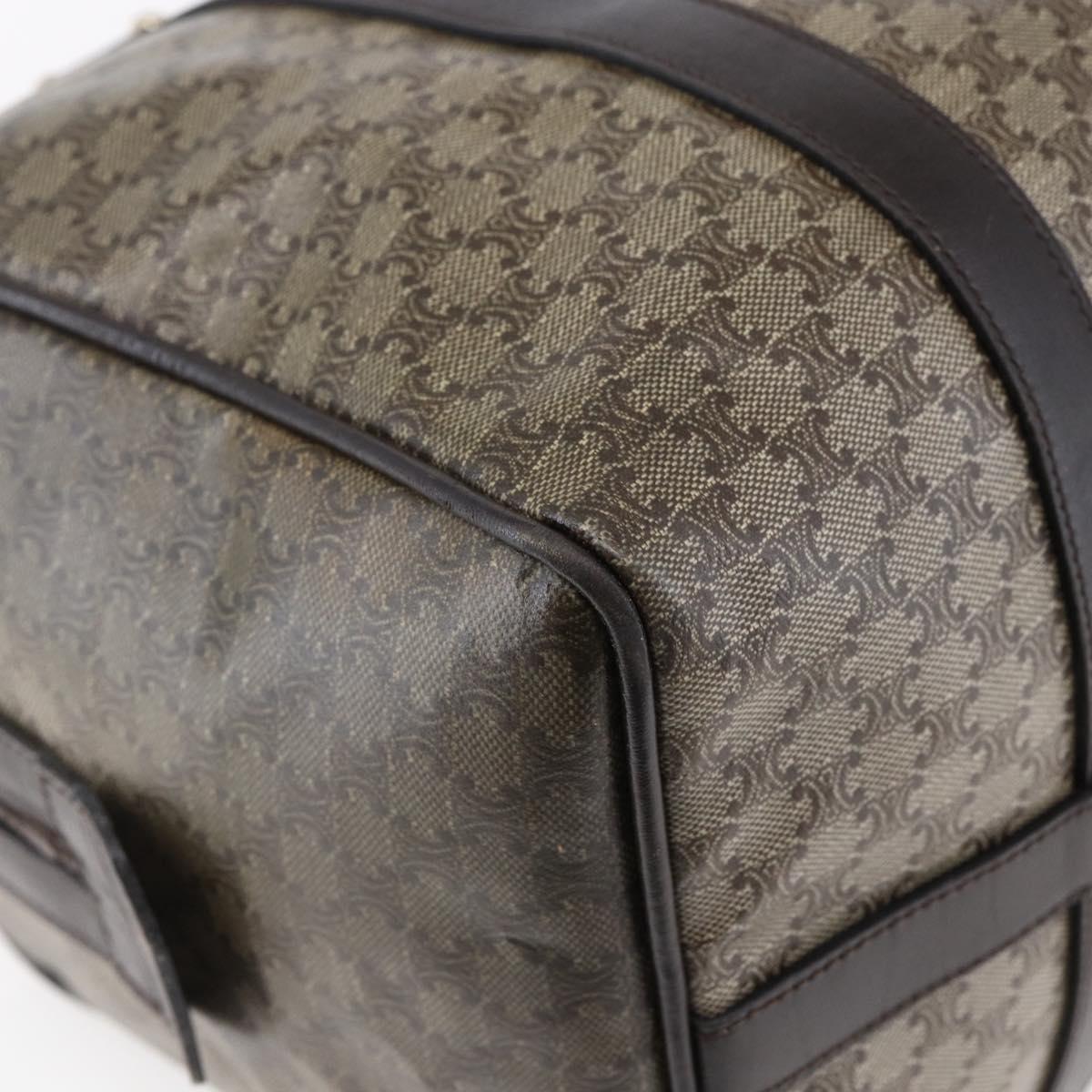 CELINE Macadam Canvas Hand Bag PVC Beige Dark Brown gold Auth 152874