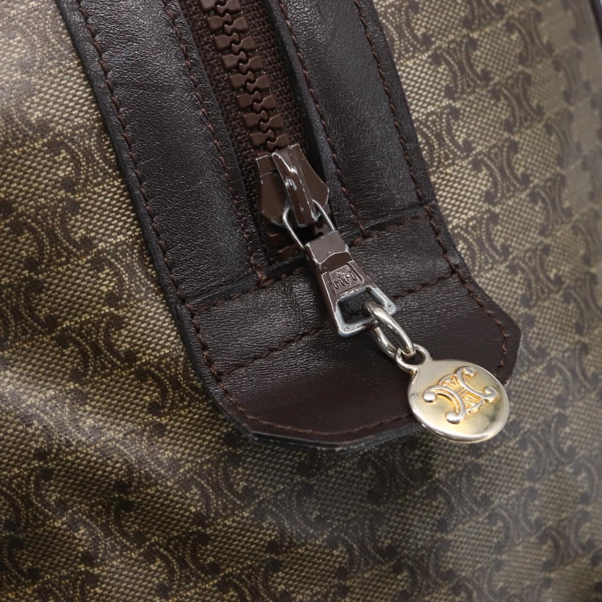 CELINE Macadam Canvas Hand Bag PVC Beige Dark Brown gold Auth 152874