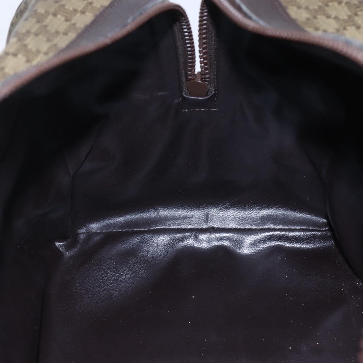 CELINE Macadam Canvas Hand Bag PVC Beige Dark Brown gold Auth 152874