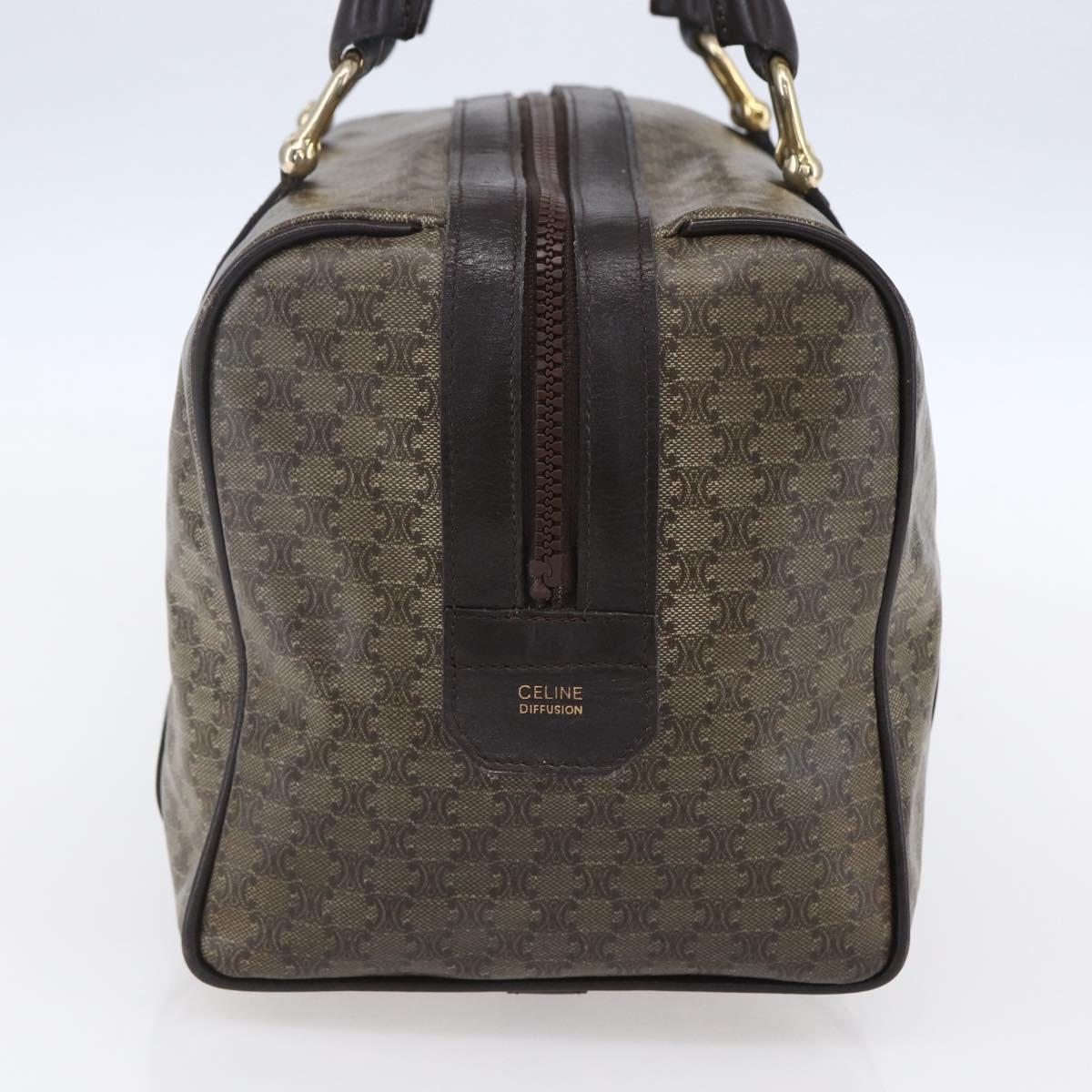 CELINE Macadam Canvas Hand Bag PVC Beige Dark Brown gold Auth 152874