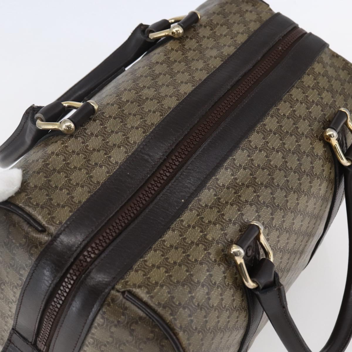 CELINE Macadam Canvas Hand Bag PVC Beige Dark Brown gold Auth 152874