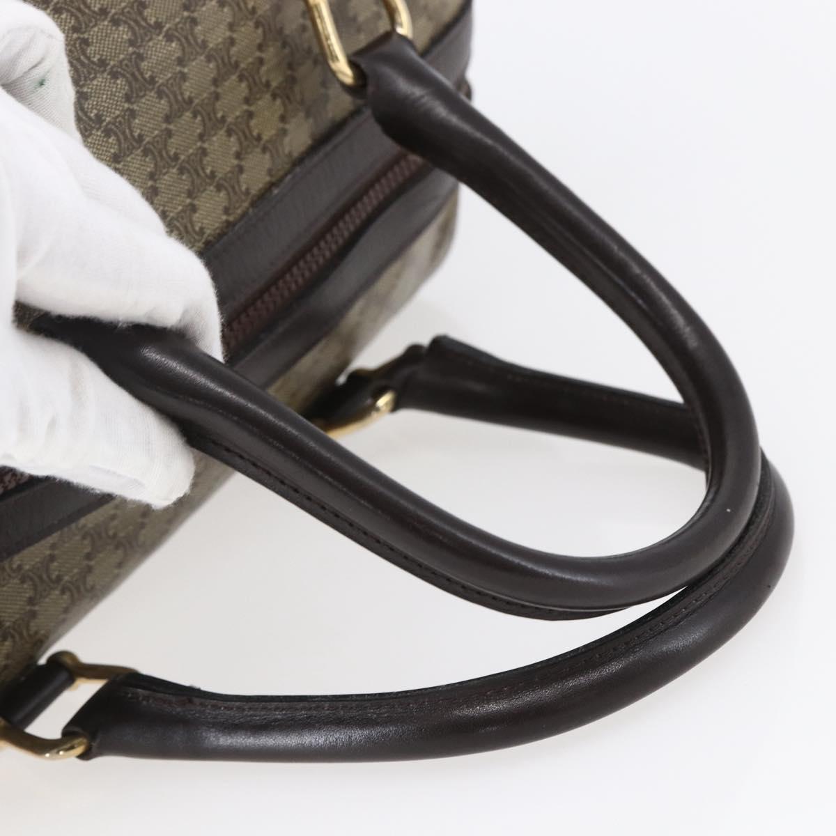 CELINE Macadam Canvas Hand Bag PVC Beige Dark Brown gold Auth 152874