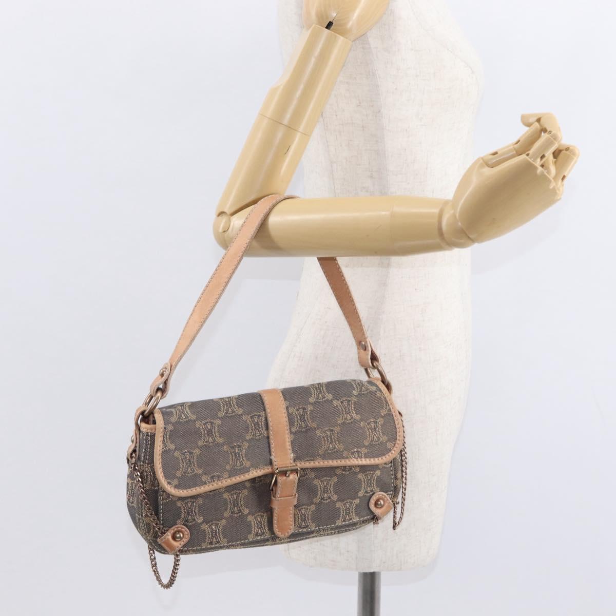 CELINE Paris Macadam Canvas Shoulder Bag Denim Blue Auth 152878