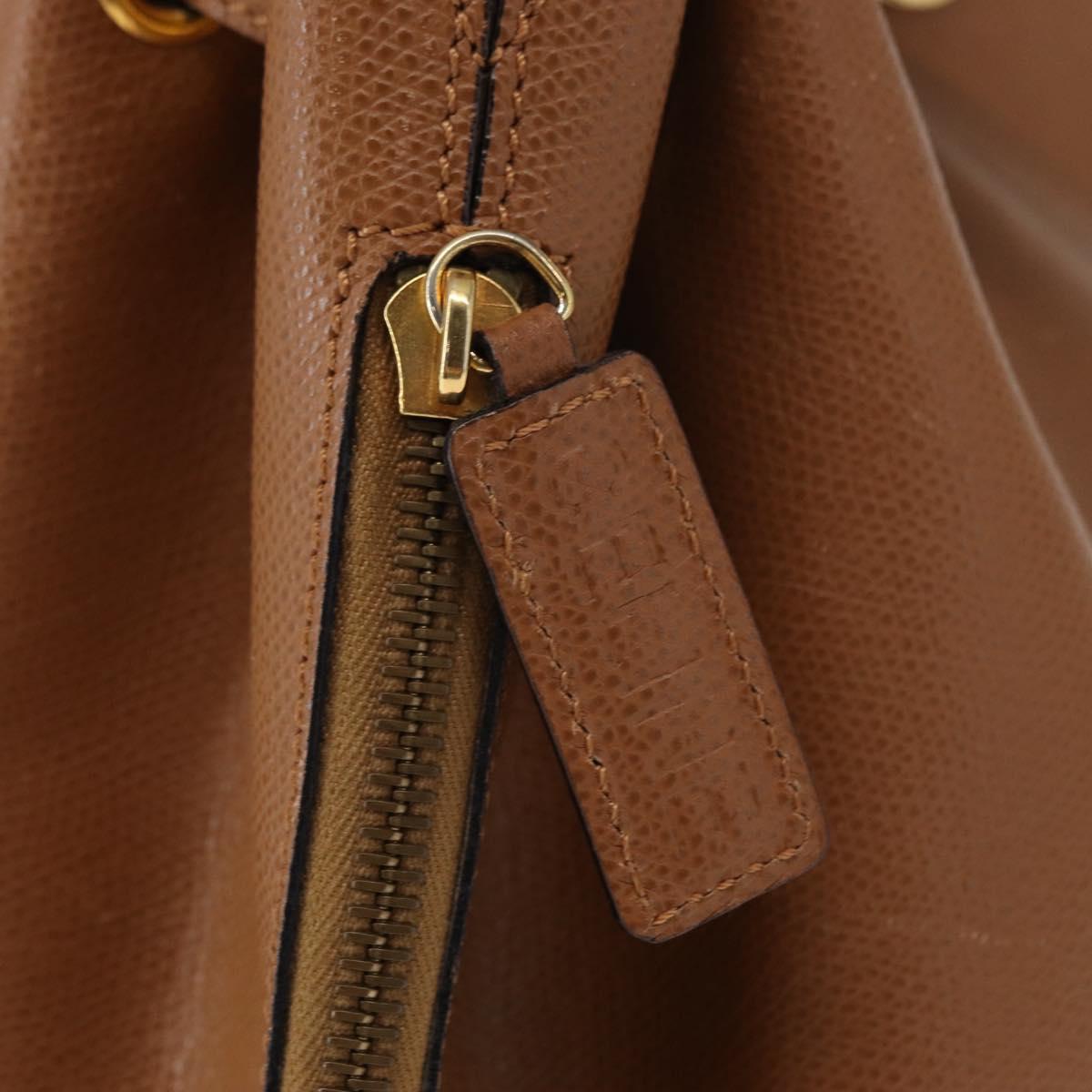 CELINE Shoulder Bag Leather Brown Gold Auth 152879