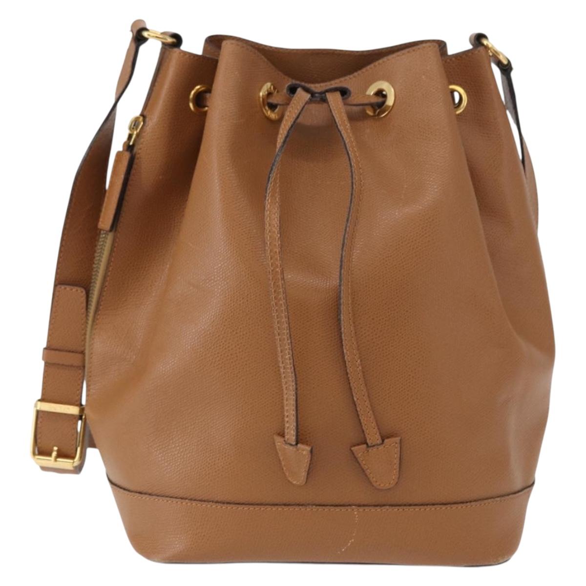 CELINE Shoulder Bag Leather Brown Gold Auth 152879
