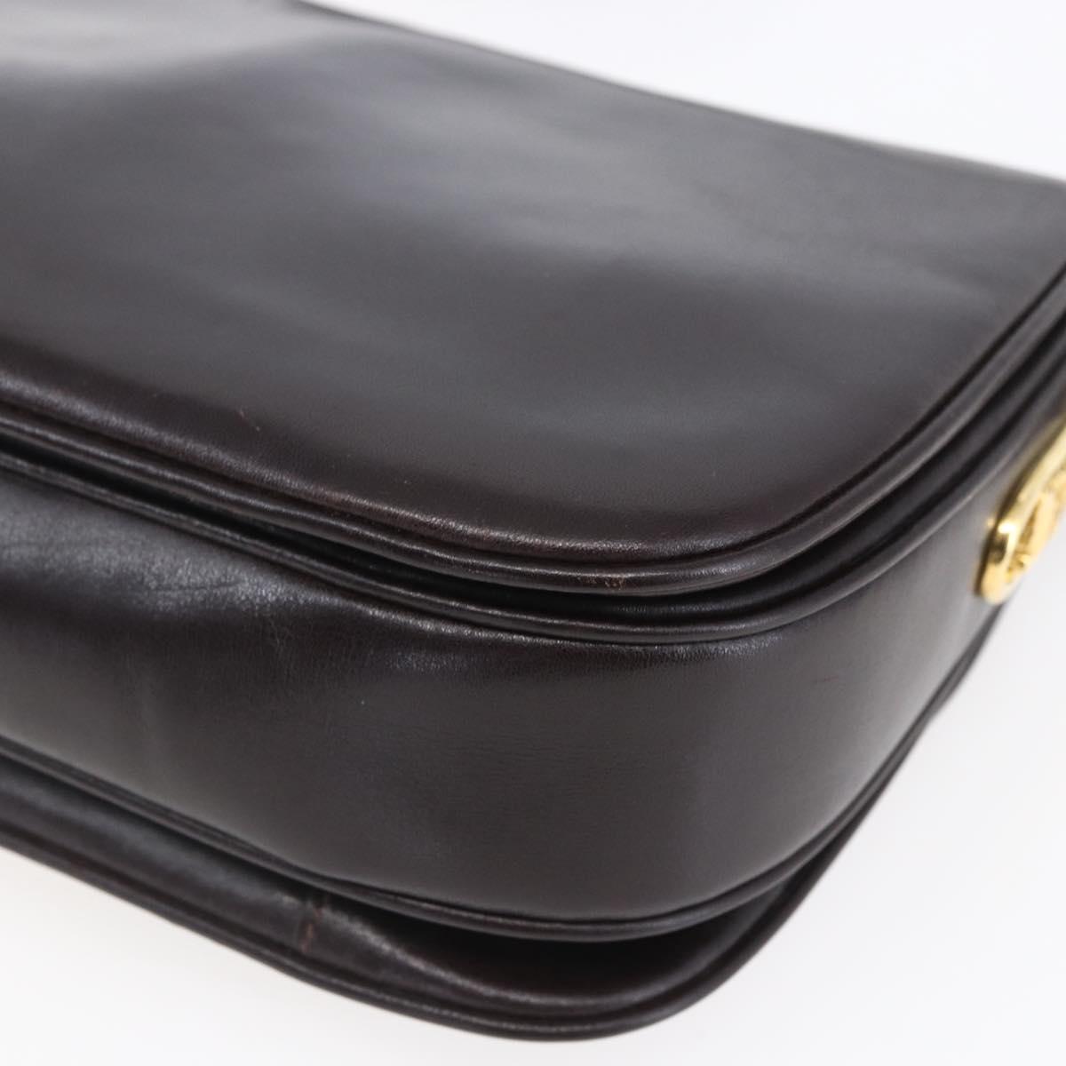 CELINE Shoulder Bag Leather Brown Gold Auth 152880