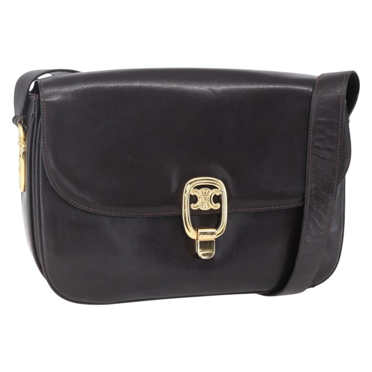 CELINE Shoulder Bag Leather Brown Gold Auth 152880