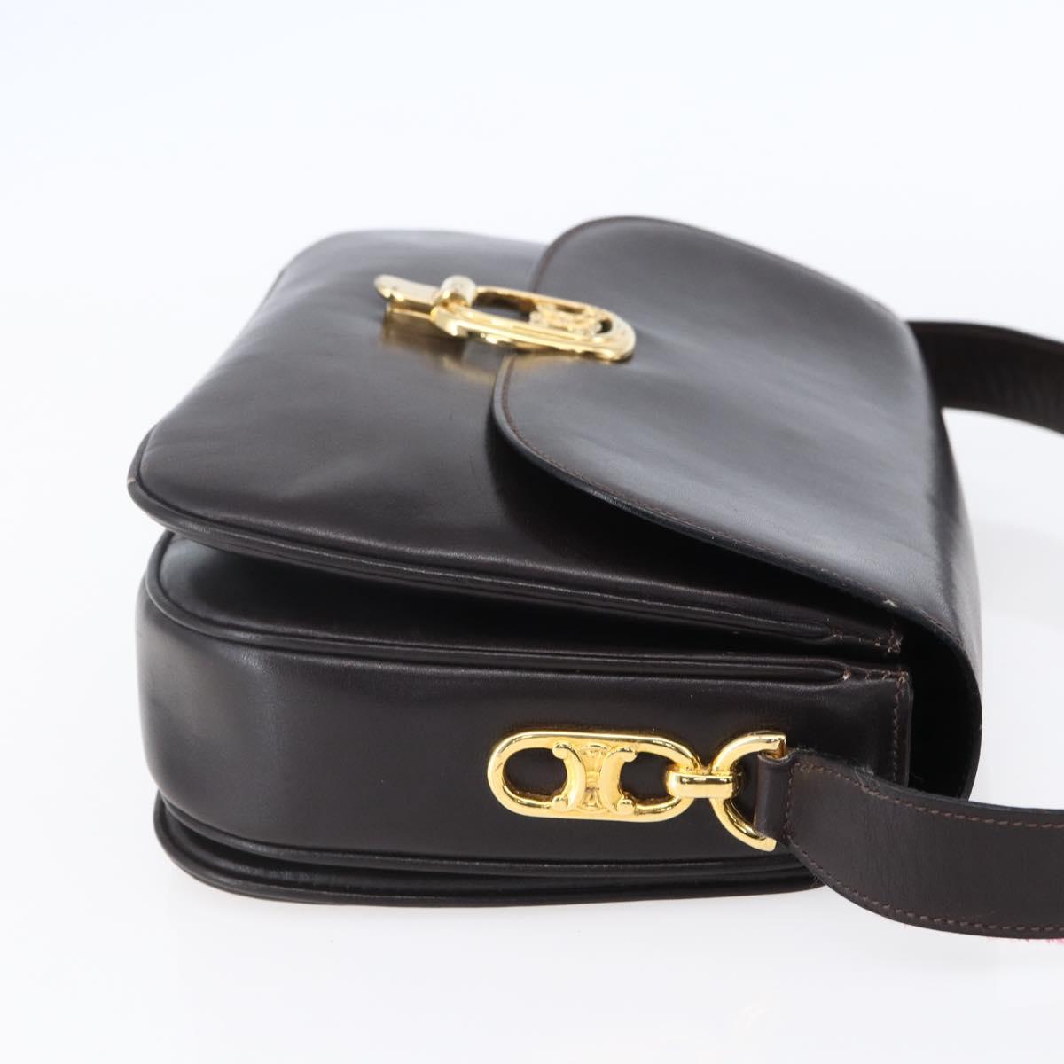 CELINE Shoulder Bag Leather Brown Gold Auth 152880