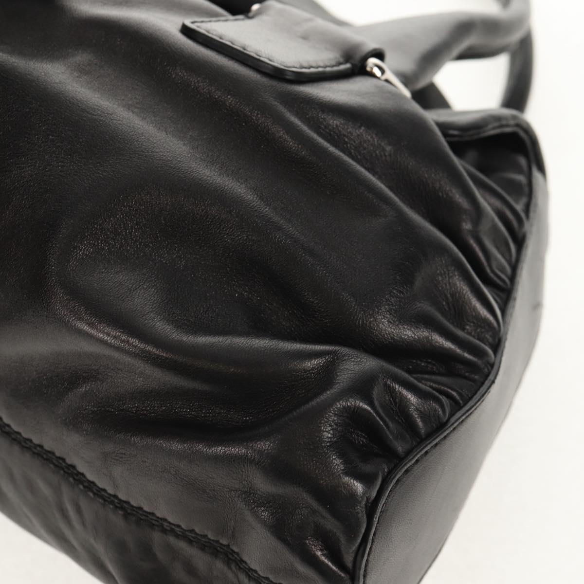 VALENTINO Hand Bag Leather Black Silver Auth 152881A