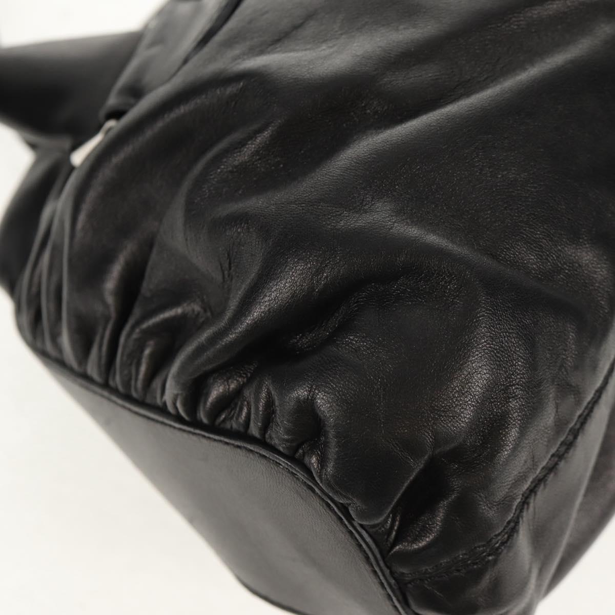 VALENTINO Hand Bag Leather Black Silver Auth 152881A
