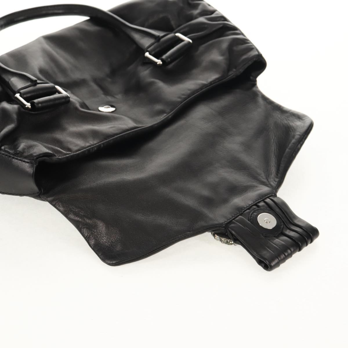 VALENTINO Hand Bag Leather Black Silver Auth 152881A