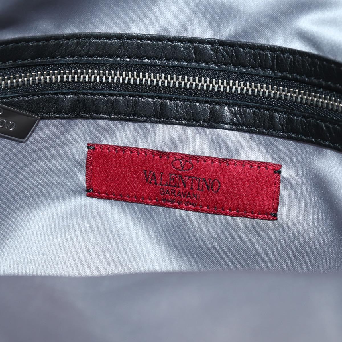 VALENTINO Hand Bag Leather Black Silver Auth 152881A
