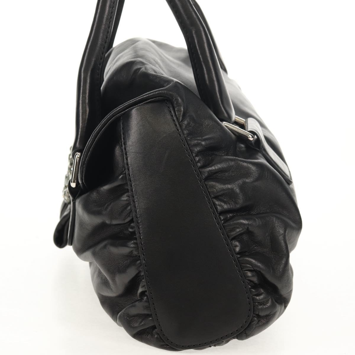 VALENTINO Hand Bag Leather Black Silver Auth 152881A