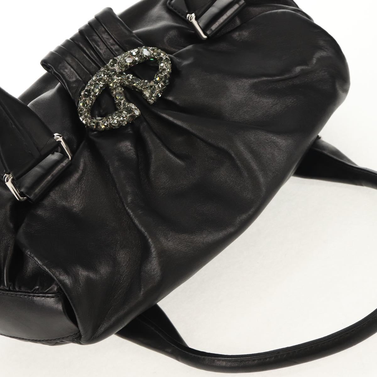 VALENTINO Hand Bag Leather Black Silver Auth 152881A